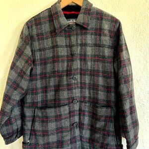 Woolrich Women Medium Coat Jacket Vintage Wool Plaid Faux Fur Line Gray Grey